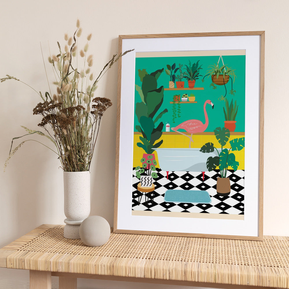 Flamingo Bathtime - Art Print by WallChart Art Studio