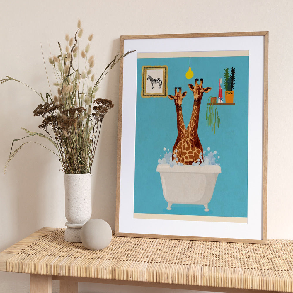 Giraffes In Bath - Art Print by WallChart Art Studio