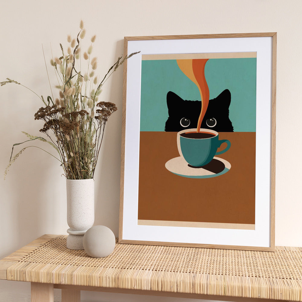 Cat &amp; Coffee - Art Print by WallChart Art Studio