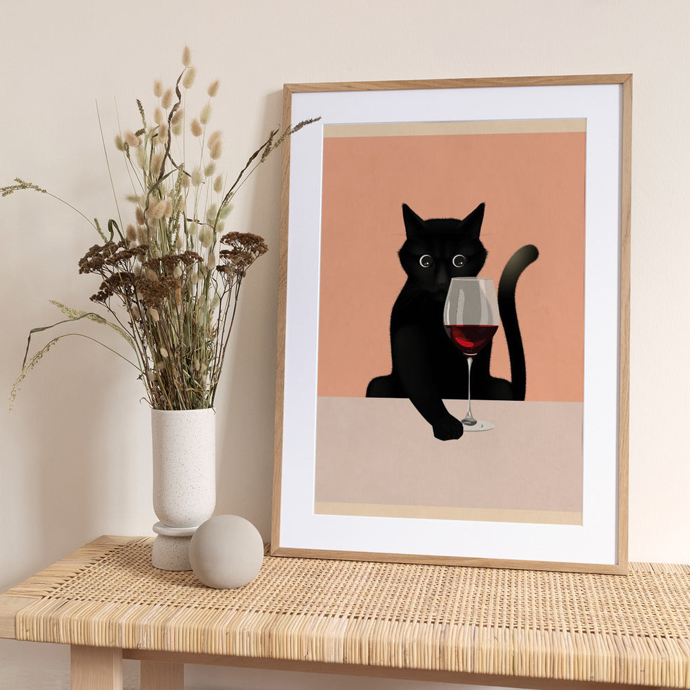 Cat & Wine - Art Print by WallChart Art Studio