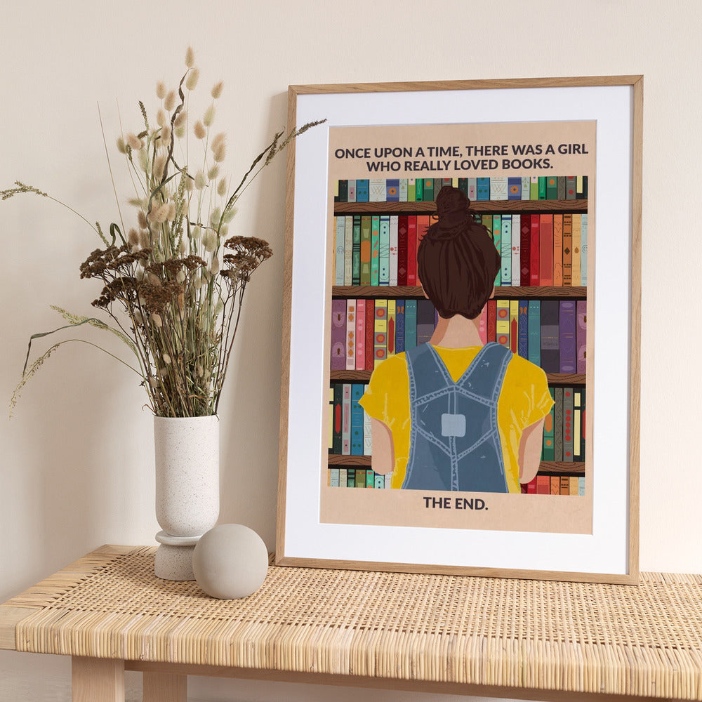 Book Girl (brunette) - Art Print by WallChart Art Studio