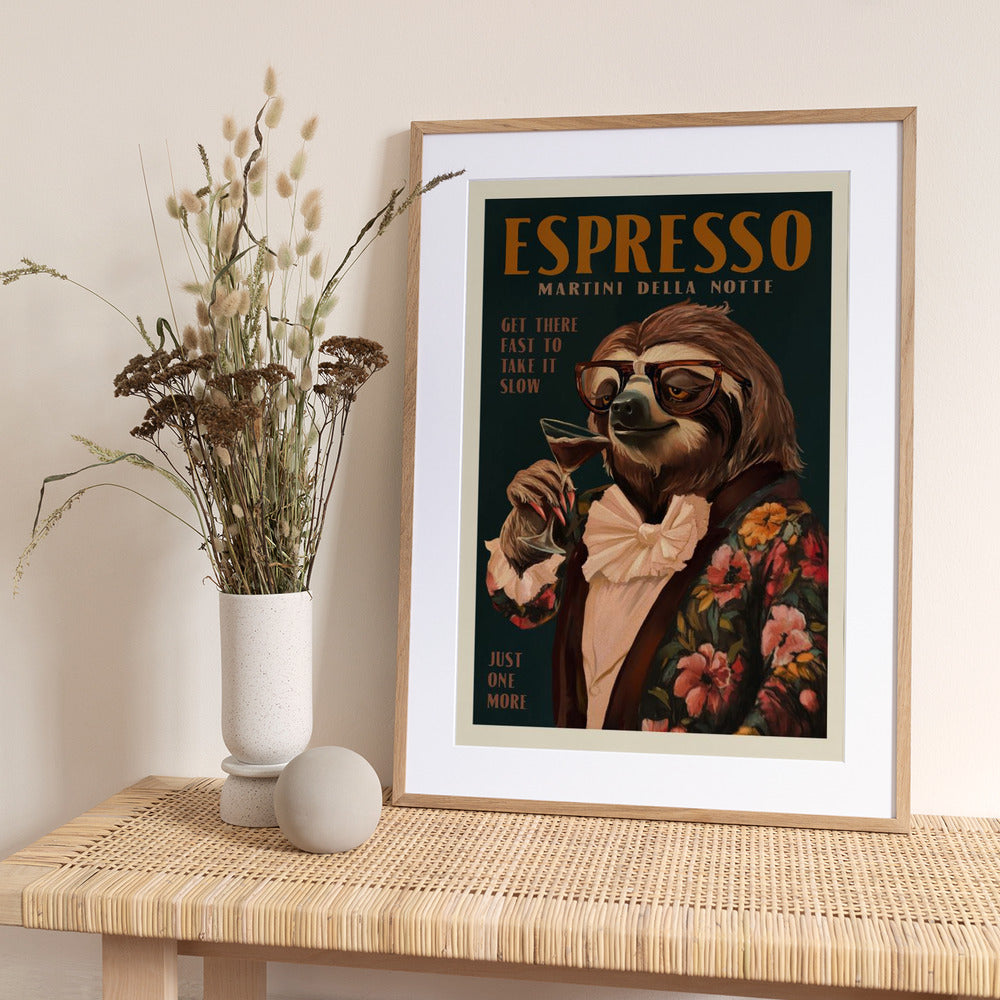 Art Deco Espresso Martini Drinking Sloth - Art Print by The Whiskey Ginger