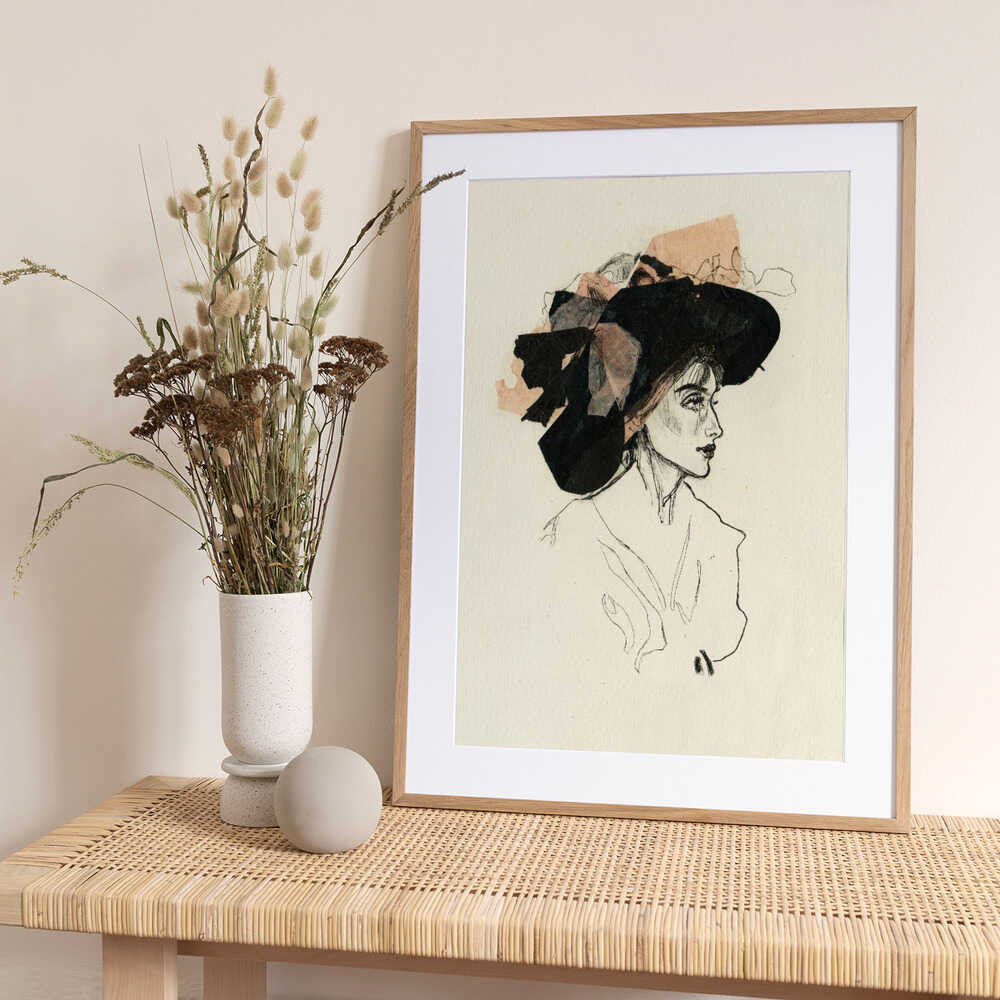 Black Hat Fashion Sketch - Art Print by Ute Rathmann