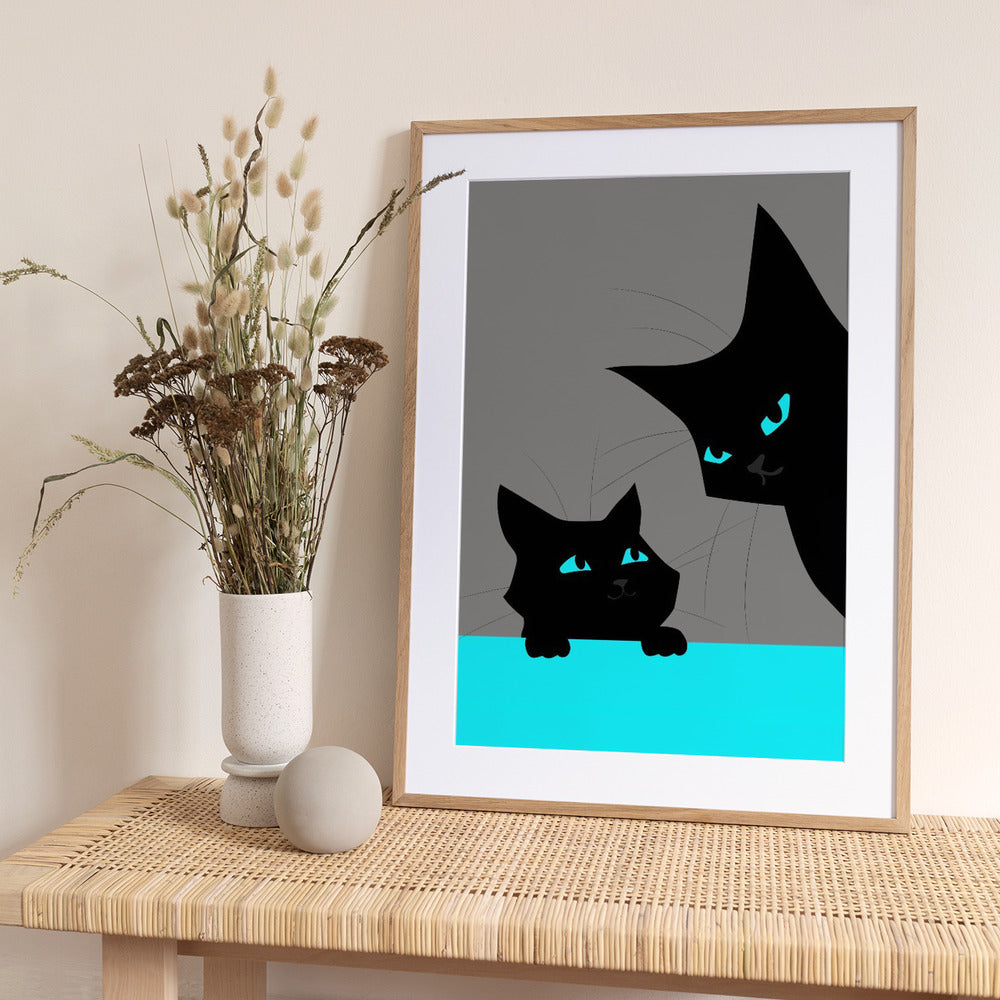 Black Cats (blue) 01.png - Art Print by WallChart Art Studio