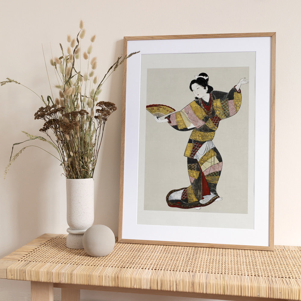 Japanese Female Dancer (17th Century) Vintage Painting Boarder - Art Print by Unknown
