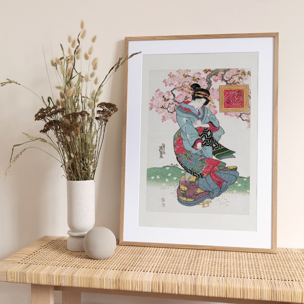 Japanese Woman (1828) Vintage Woodblock Print With Boarder - Art Print by Keisai Eisen