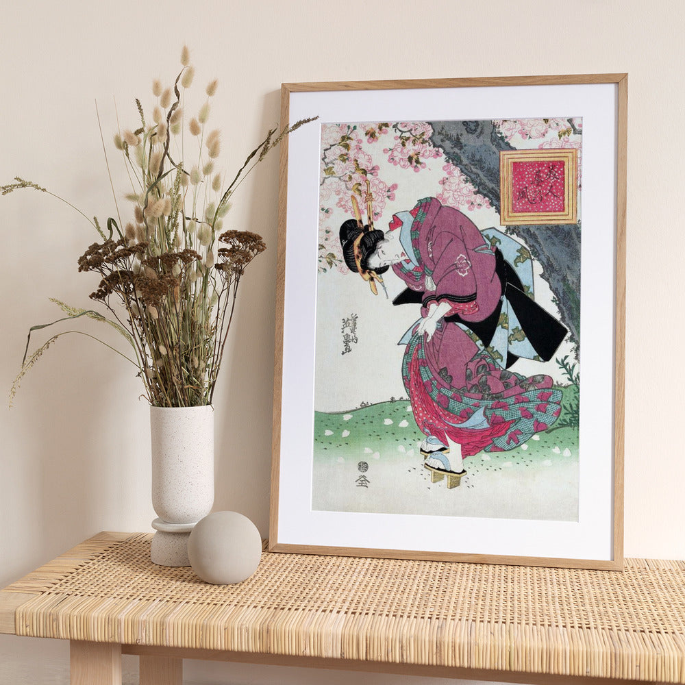 Japanese Woman and Cherry Blossom (1828) Vintage Woodblock Prints - Art Print by Keisai Eisen