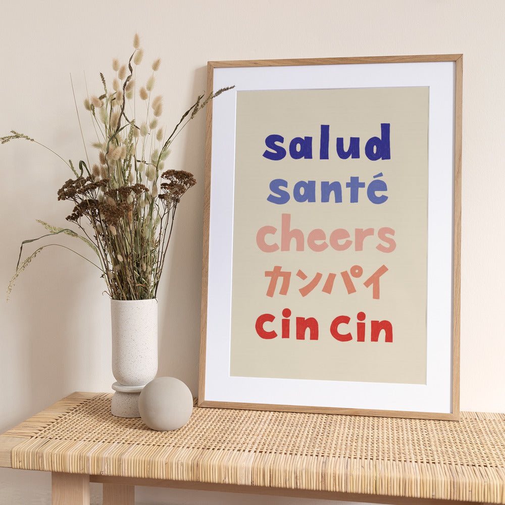 Cheers Typography - Salud Santé Cheers Kanpai Cin cin - Art Print by Rio Soléy