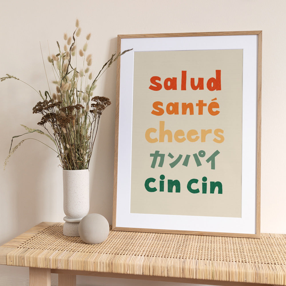 Cheers Typography - Salud Santé Cheers Kanpai Cin cin - Art Print by Rio Soléy