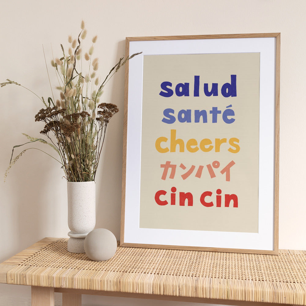 Cheers Typography - Salud Santé Cheers Kanpai Cin cin - Art Print by Rio Soléy
