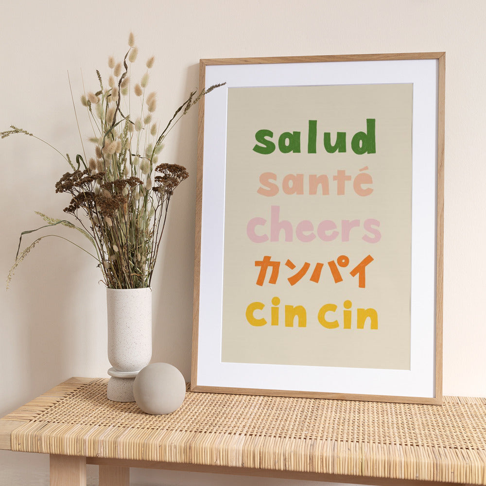 Cheers Typography - Salud Santé Cheers Kanpai Cin cin - Art Print by Rio Soléy