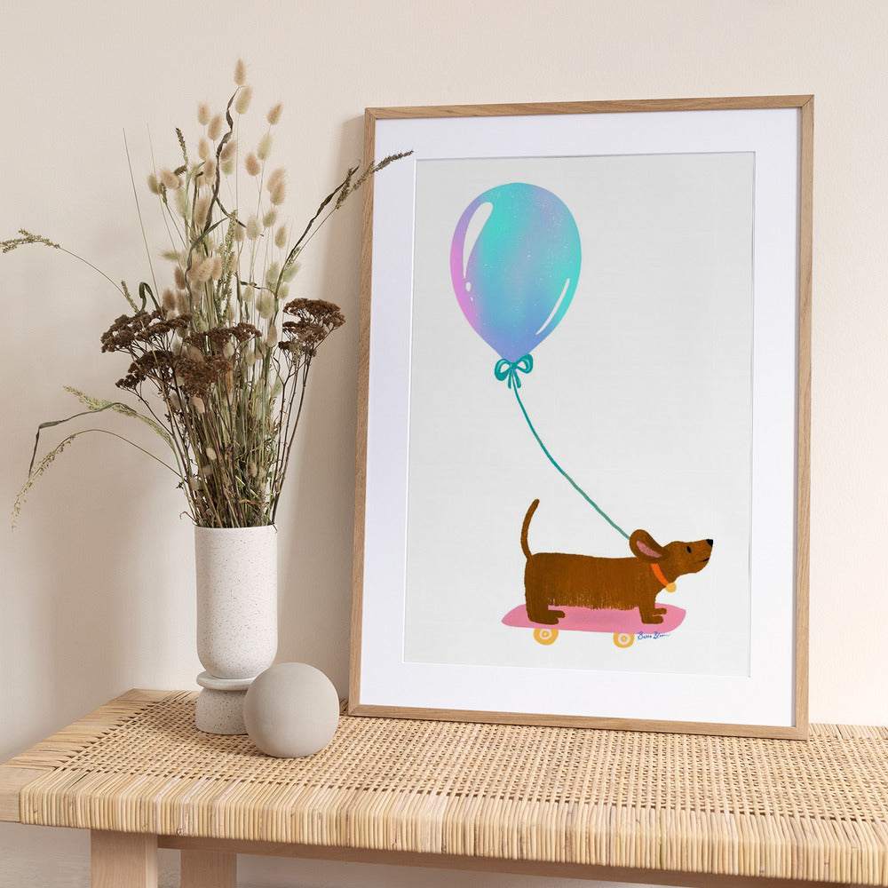 Never Stop Playing - Dachshund with Baloon - Art Print by Baroo Bloom