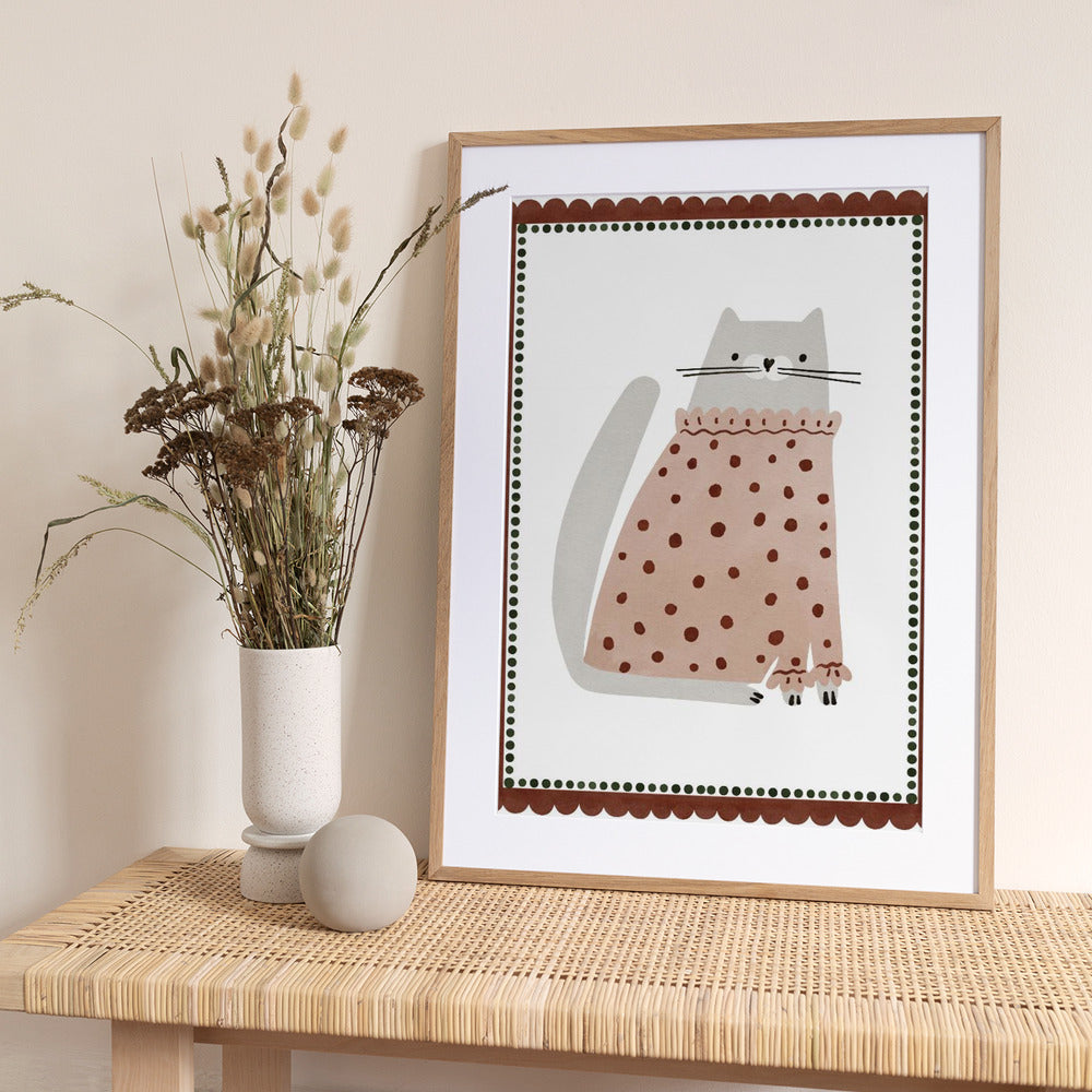Polka Dot Feline - Art Print by Treechild