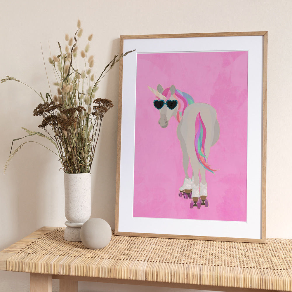 Unicorn rollerskating pink - Art Print by Sarah Manovski
