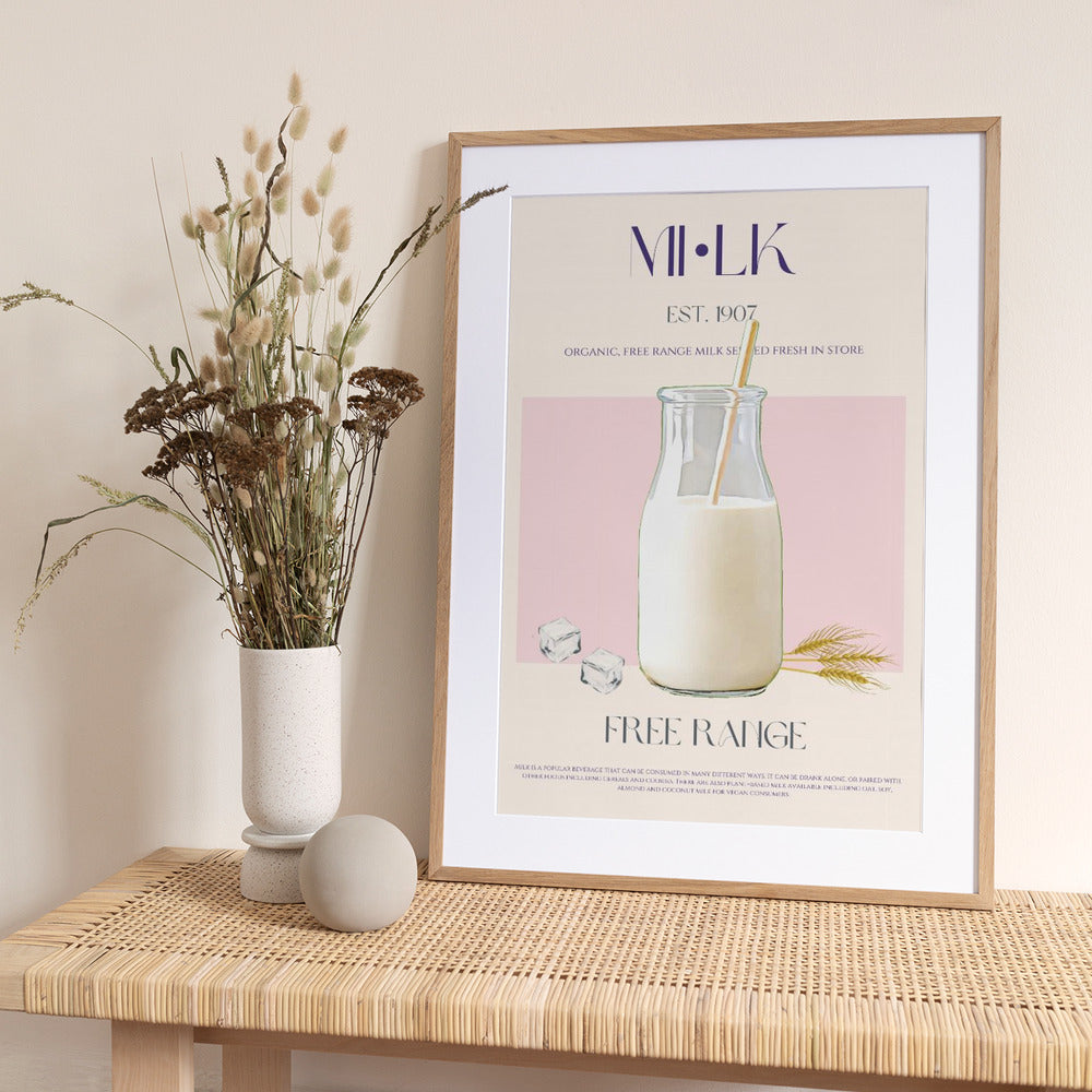 Organic Free Range Milk in a Clear Bottle with Straw - Art Print by Nazma Khokhar
