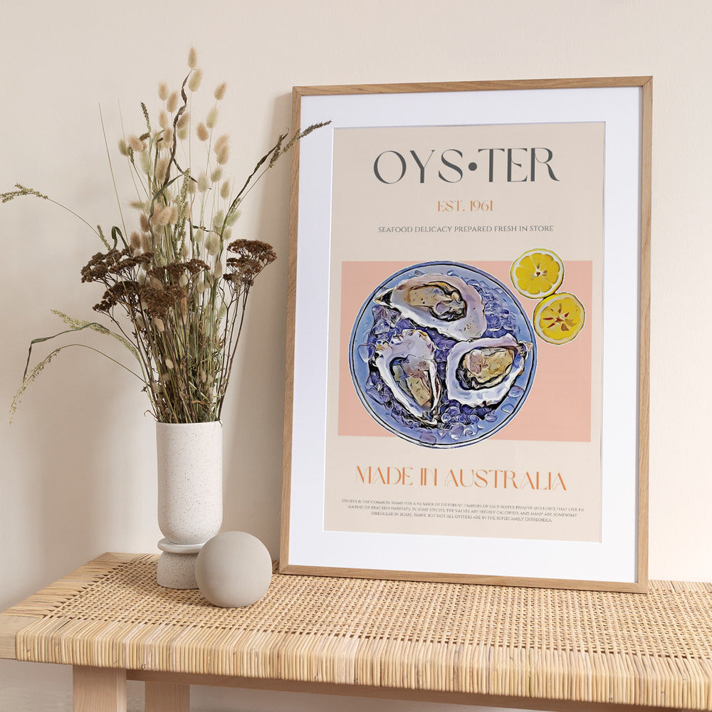 Fresh Oysters with Lemon Slices - Art Print by Nazma Khokhar