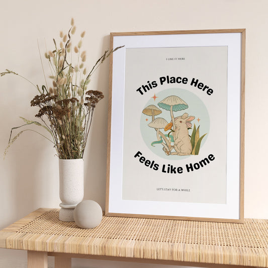 Rabbit Among Mushrooms - Art Print by Nazma Khokhar