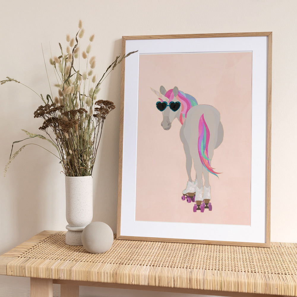 Unicorn Rollerskating peach - Art Print by Sarah Manovski