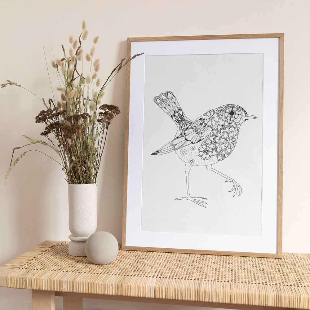 Flowered Bird Robin - Art Print by Isabelle Brent