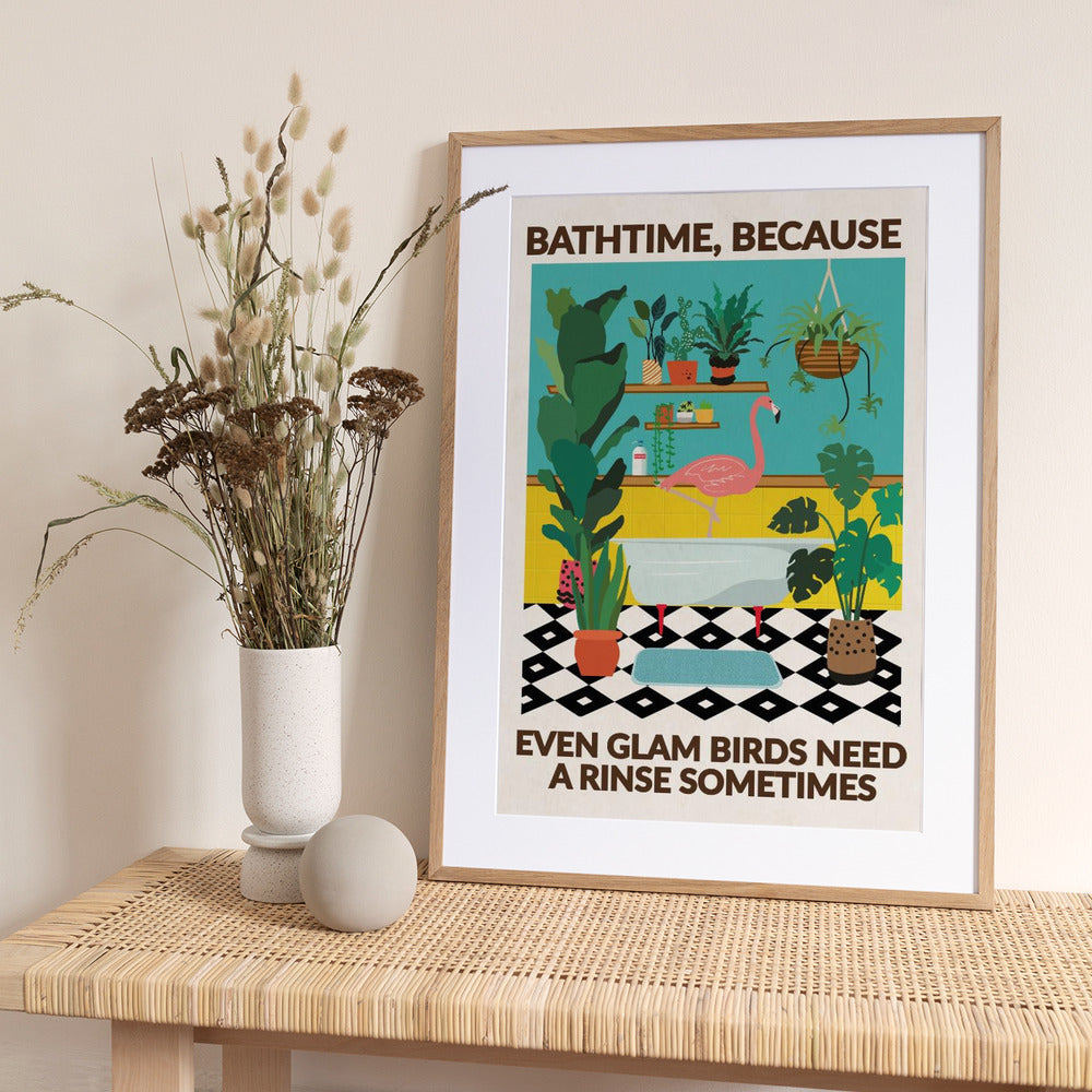 Cheeky Flamingo Bathtime - Art Print by WallChart Art Studio
