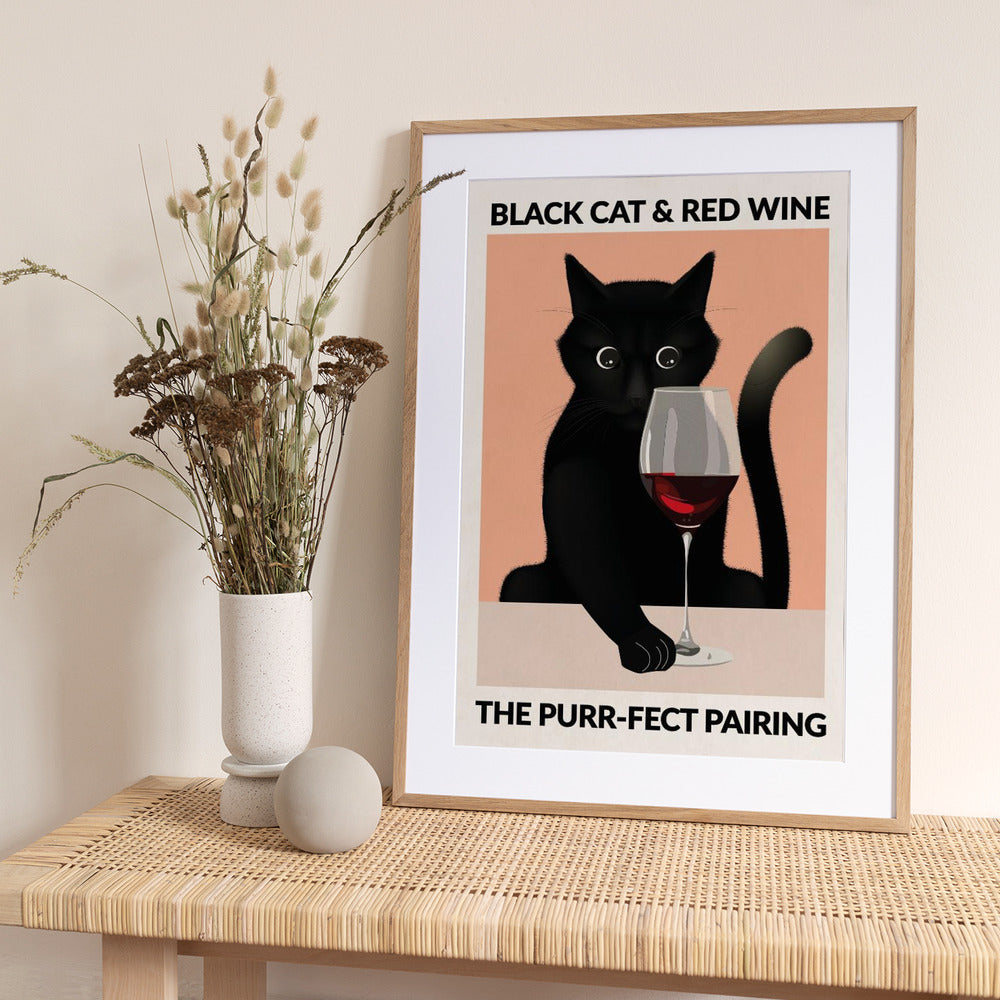 Cat & Wine Purr Fect - Art Print by WallChart Art Studio