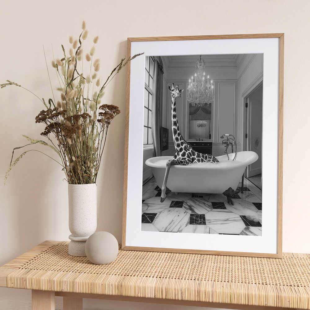 Giraffe Glam Soak - Art Print by Niky Rahner