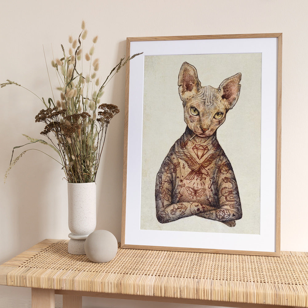 Stylish Tattoo Cat - Art Print by Mike Koubou