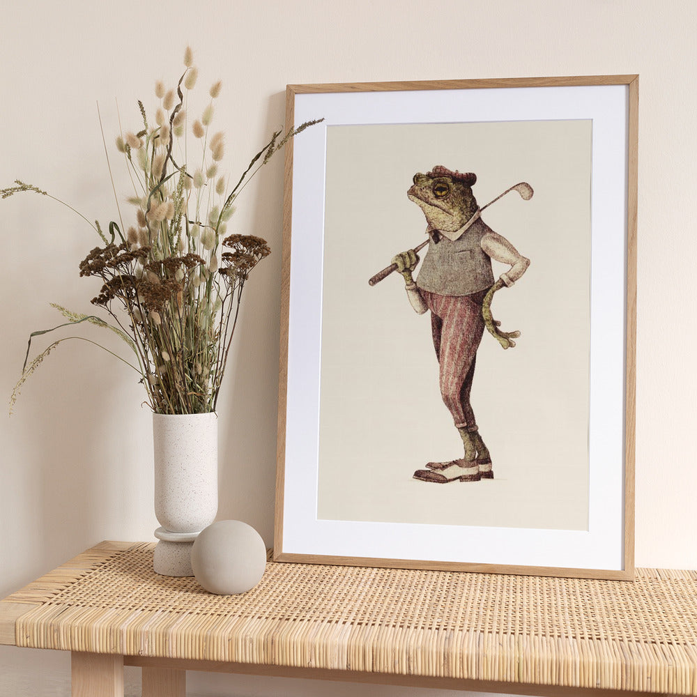 Frog In Vintage Golf Attire - Art Print by Mike Koubou