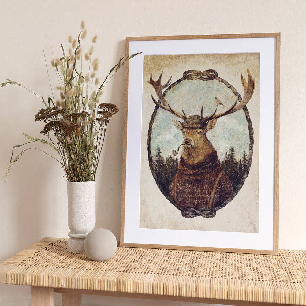 Deer Dressed In Cozy Attire - Art Print by Mike Koubou