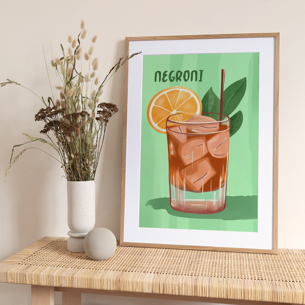Negroni Cocktail With A V ibrant Orange Slice - Art Print by Andreas Magnusson