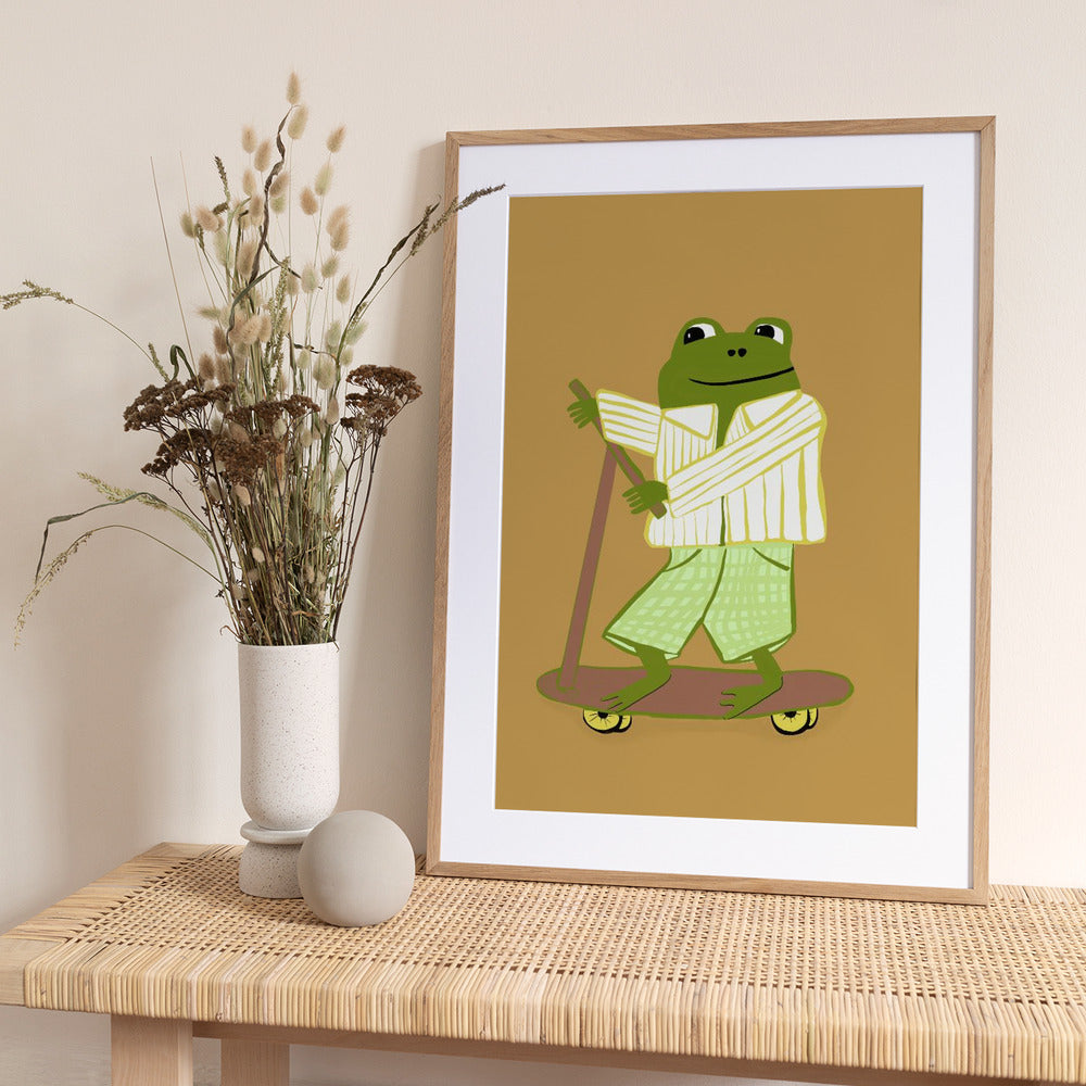 Frog on scooter - Art Print by Sharyn Bursic