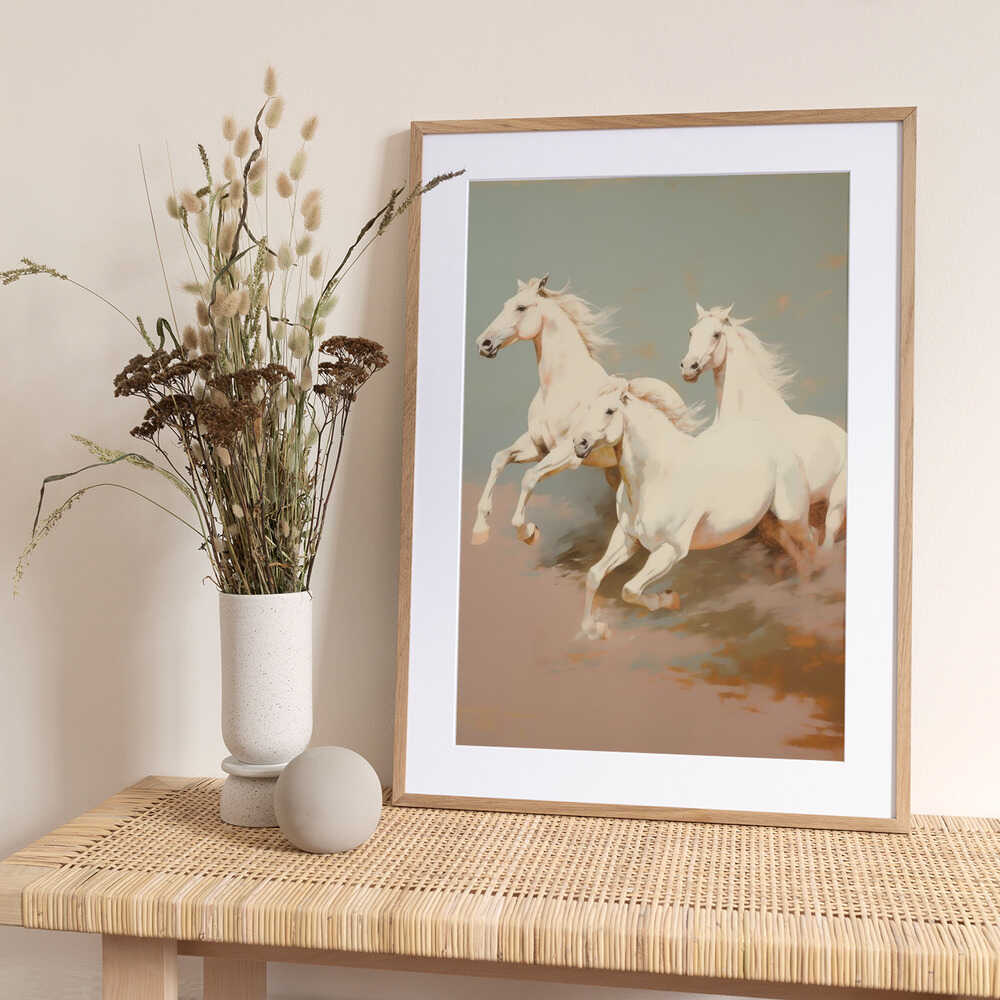 Two White Wild Horses Galloping - Art Print by Andreas Magnusson