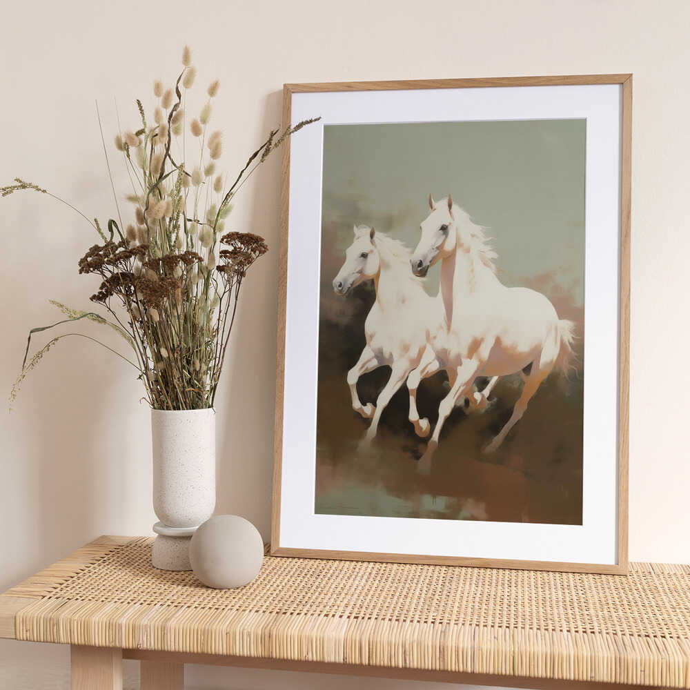 Two Elegant White Horses Galloping - Art Print by Andreas Magnusson