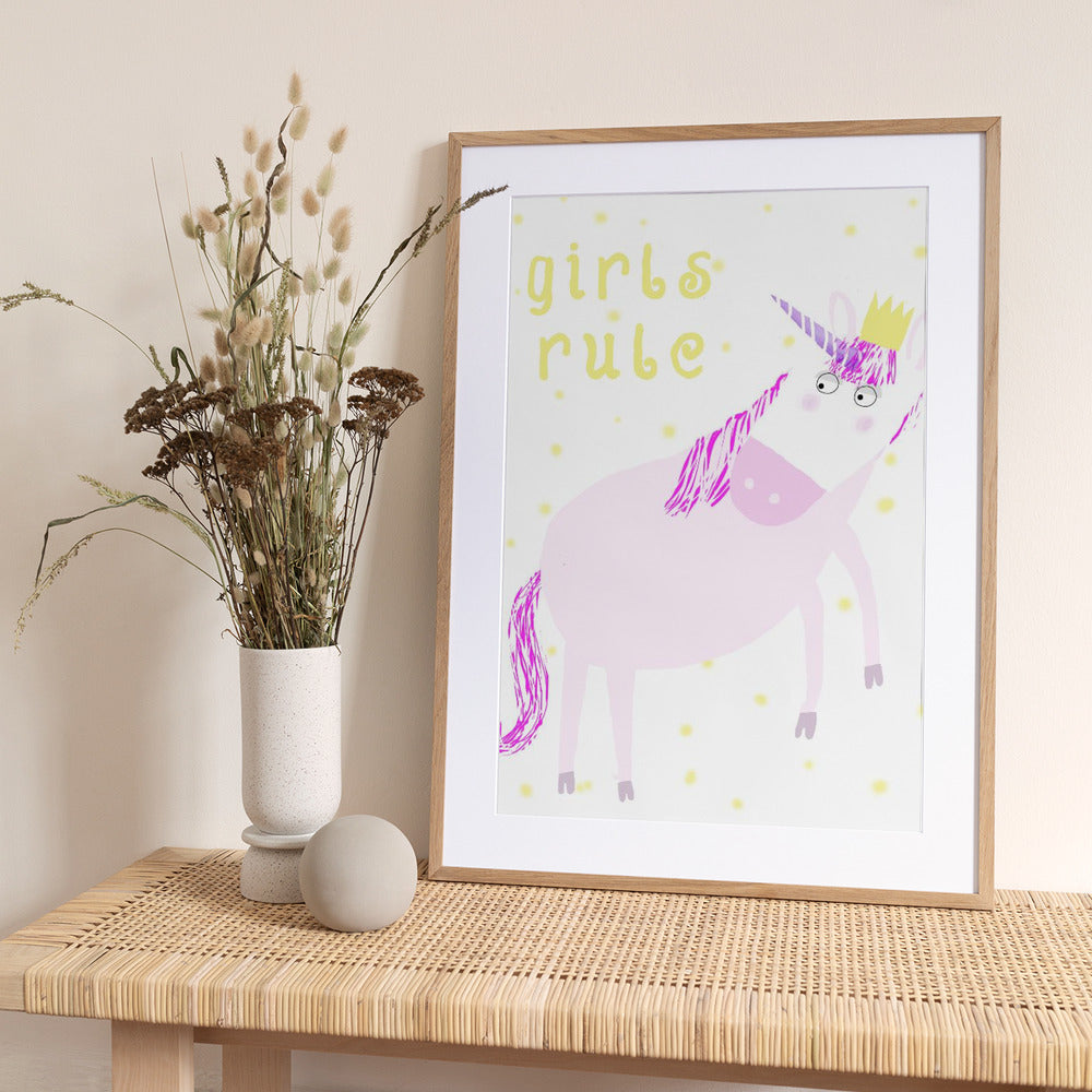 Girls Rule! Pink Unicorn by Children&#039;s Artist Carla Daly - Art Print by Carla Daly