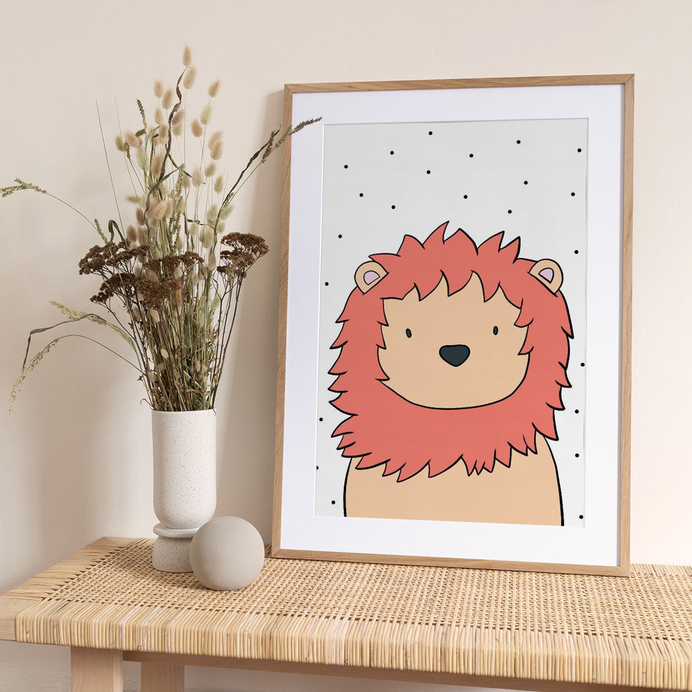 Lion and Dots - Art Print by Bainai