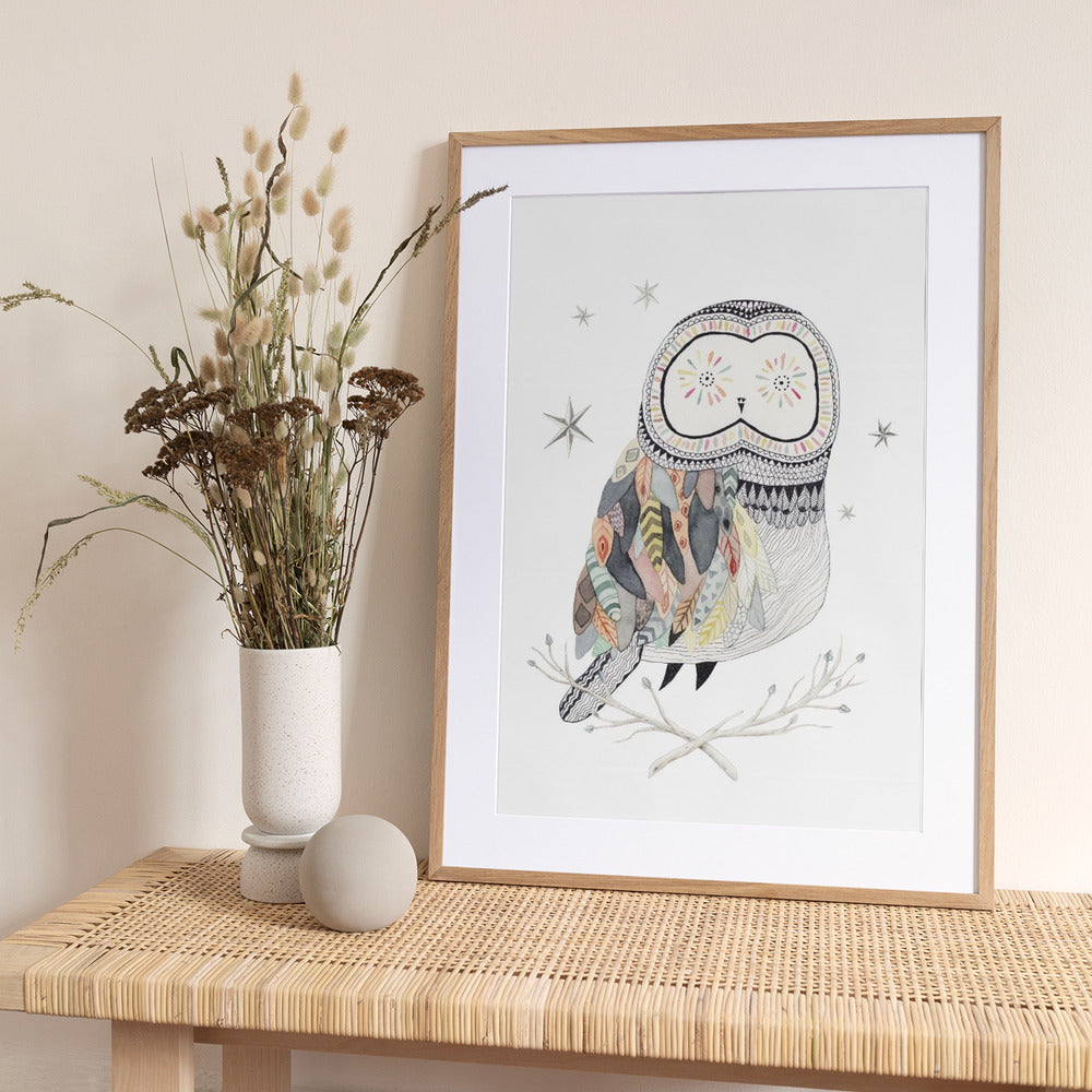 Whimsical Owl Dreams - Art Print by Lola Peacock