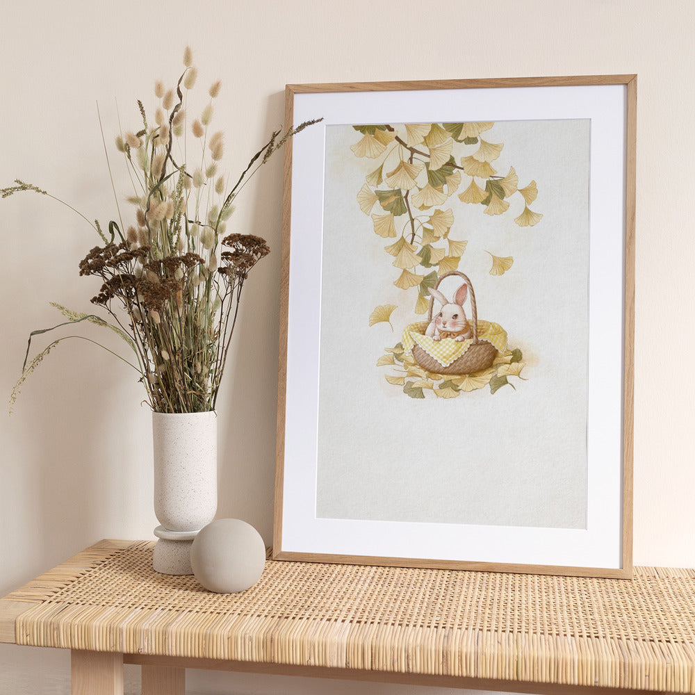 Ginko Bunny Basket - Art Print by Xuan Thai