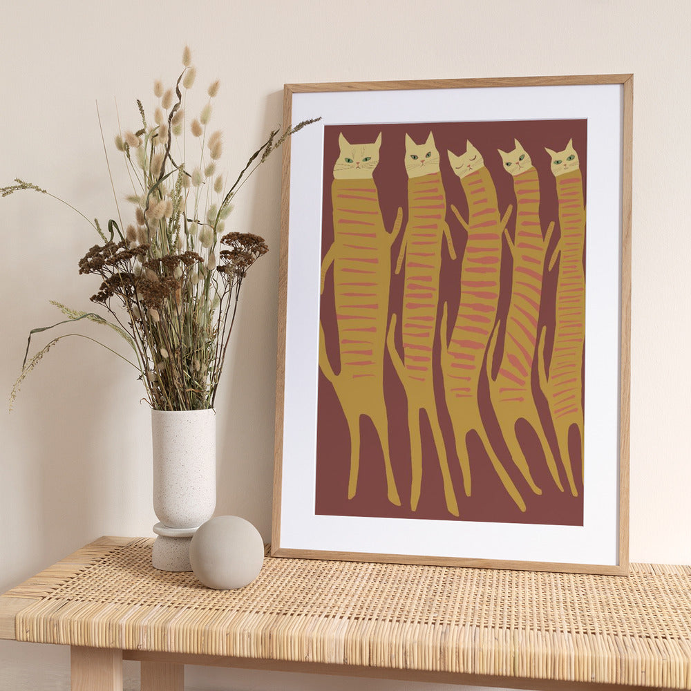 Five long cats - Art Print by Sharyn Bursic