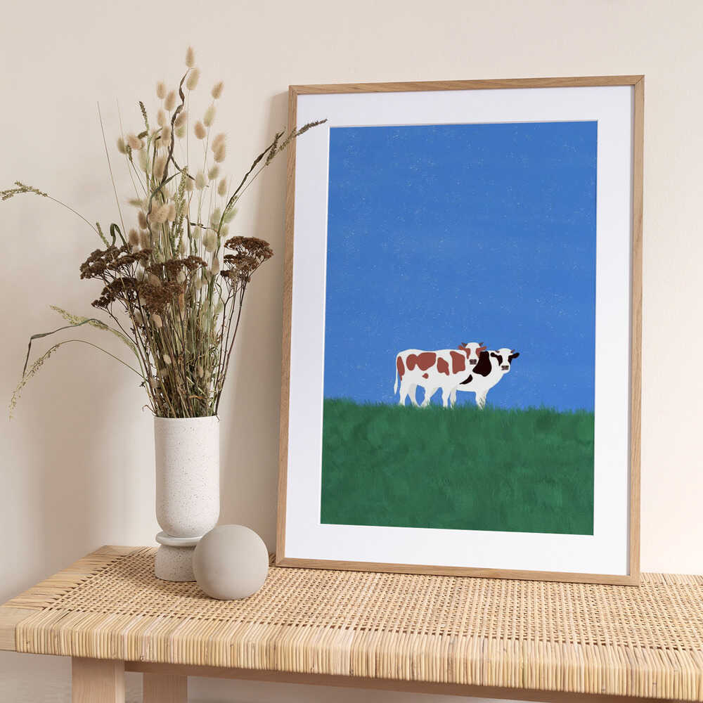 Cows In The Grass - Art Print by Little Dean