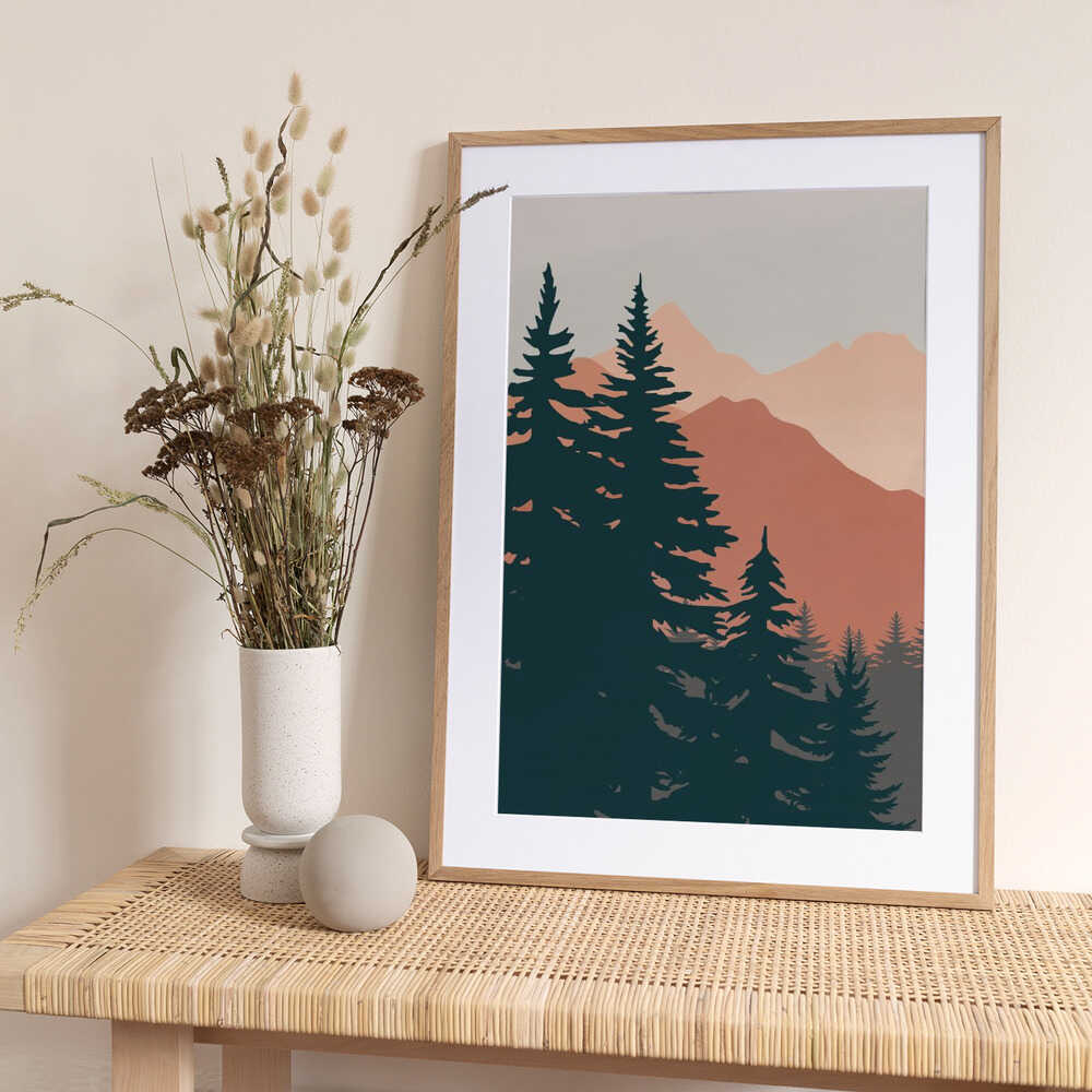 Pine Trees In The Mountains - Art Print by Little Dean