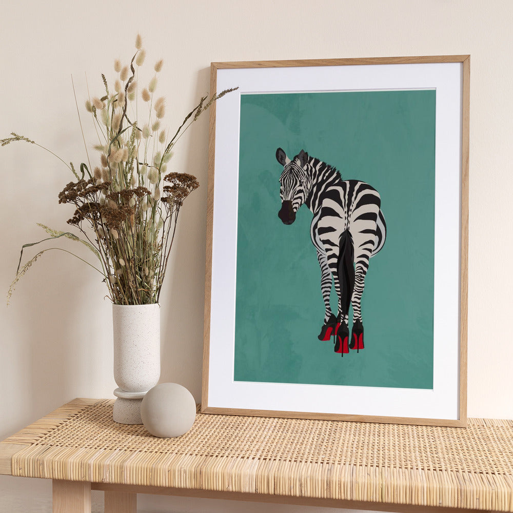 Zebra in heels teal - Art Print by Sarah Manovski