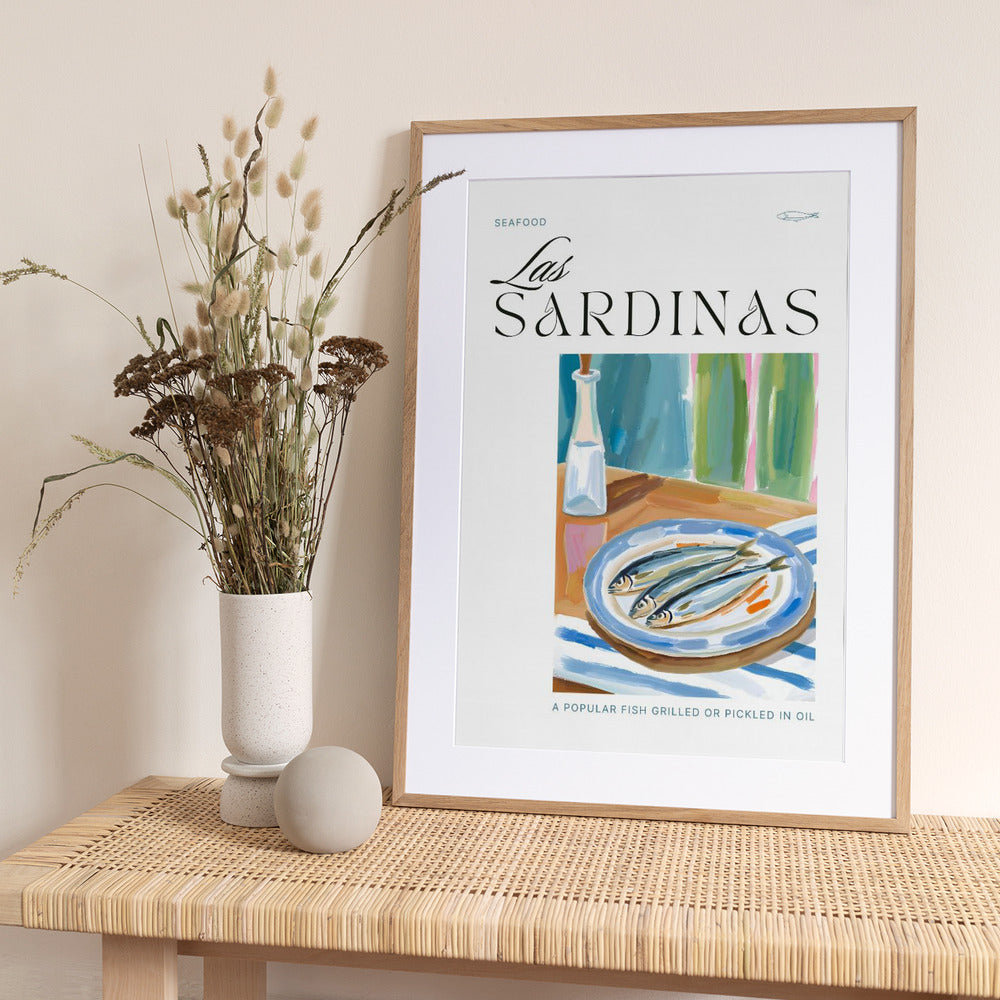 Plate of sardines with Bottle - Art Print by Ohkimiko