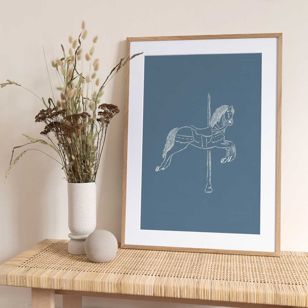 Circus Horse Vintage Blue - Art Print by Aminah Eleonora