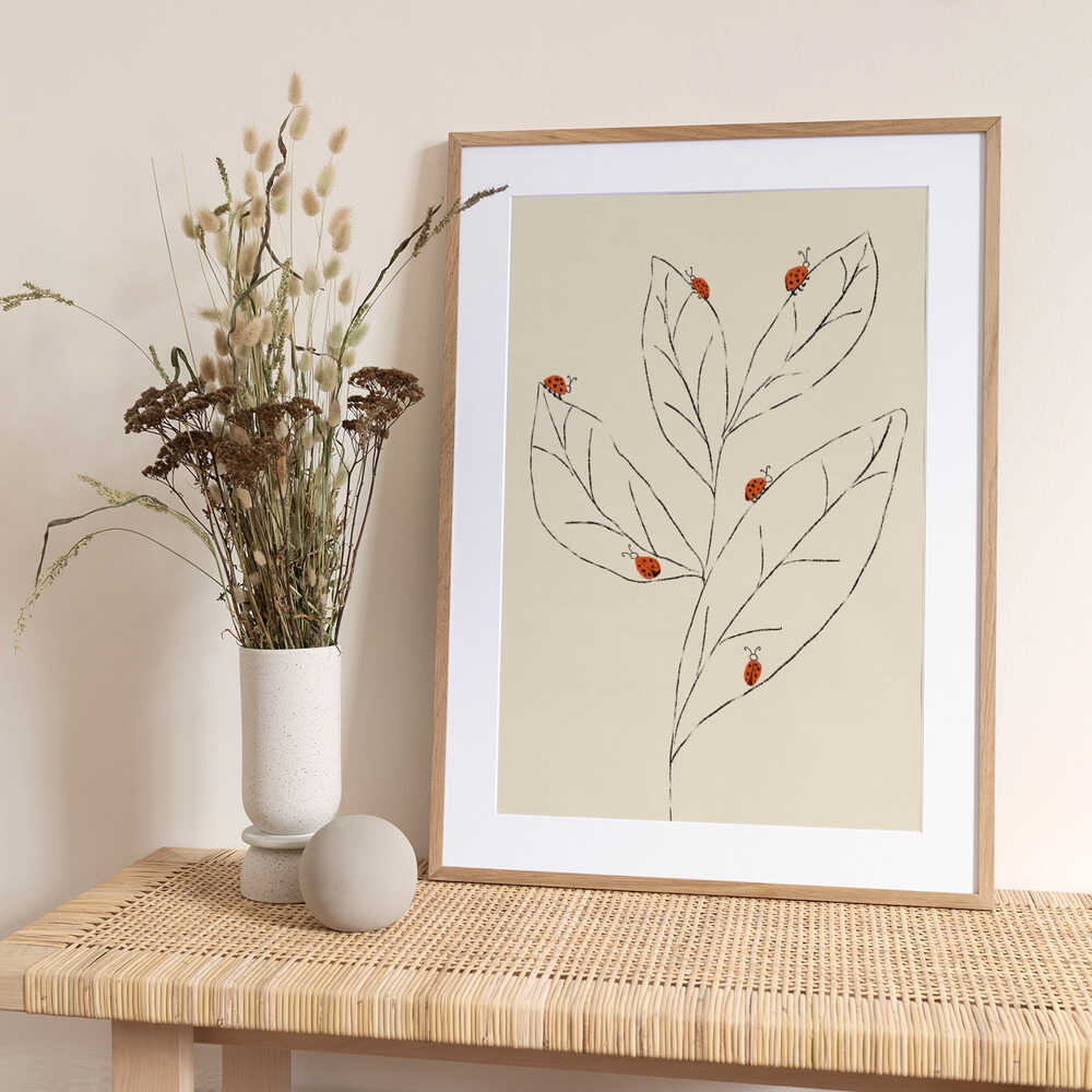 Ladybugs on Leaves - Art Print by Anna Mielniczuk