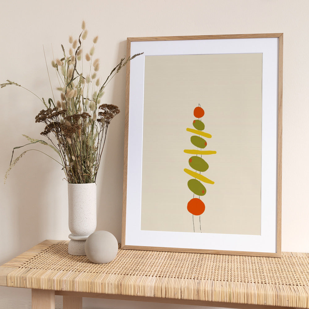 A Skewer with Olives and Tomatoes - Art Print by Anna Mielniczuk