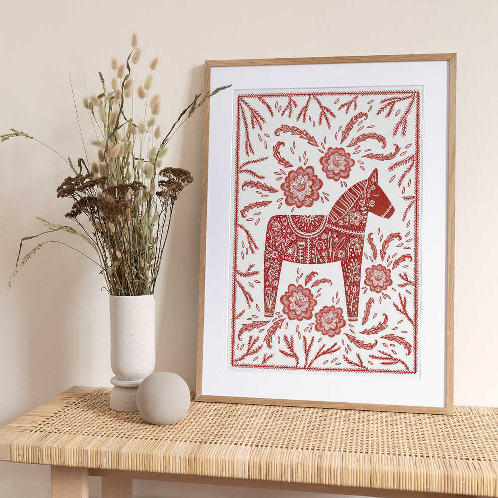 Swedish Dala Horse Red And White - Art Print by Nic Squirrell
