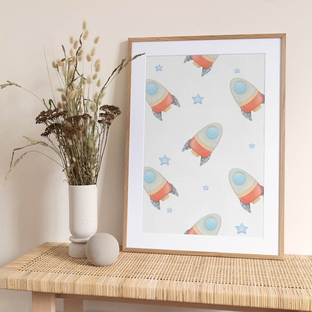 Rockets and Stars In Space - Art Print by Saskia Michele