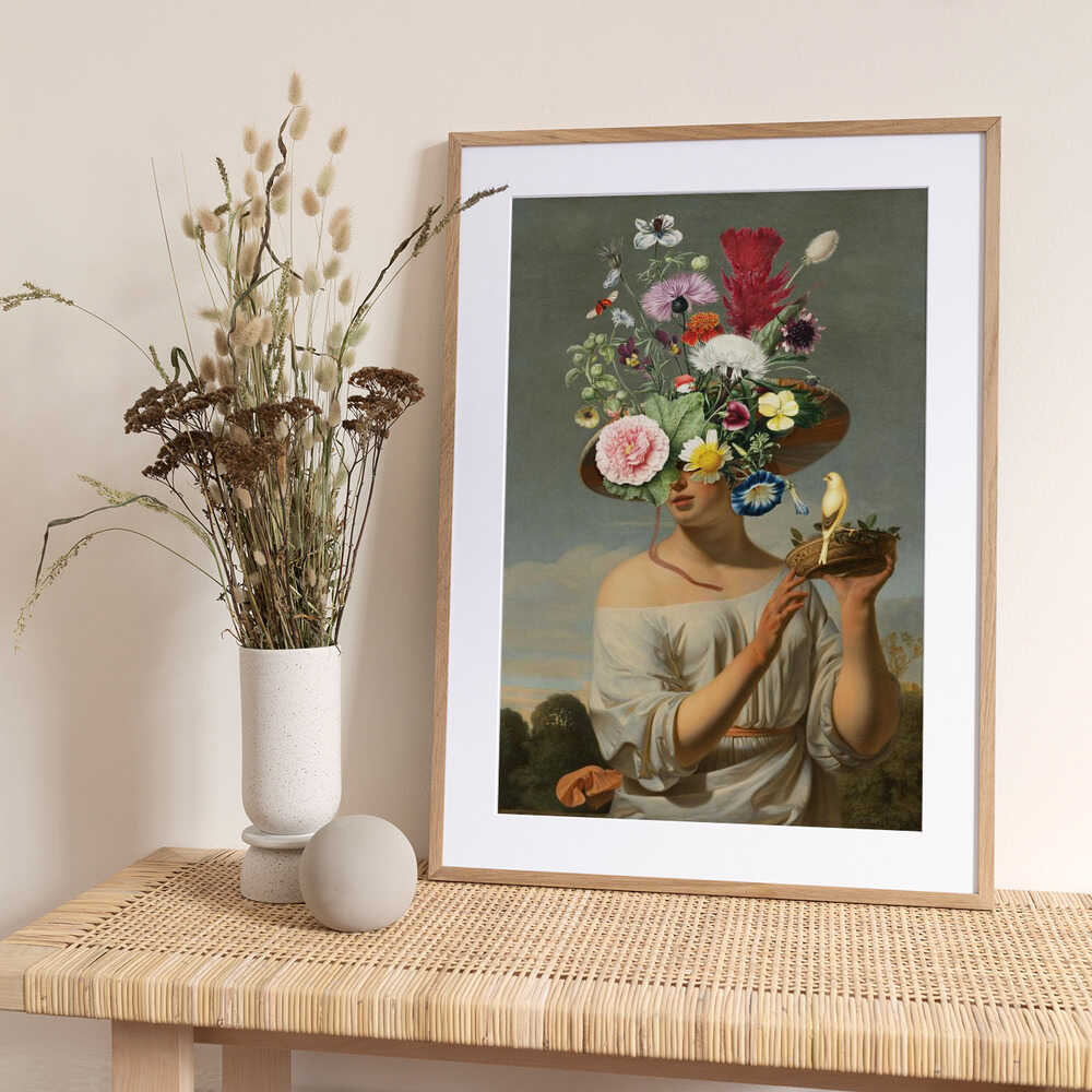 Woman In a Large Floral Hat - Art Print by Marja van den Hurk