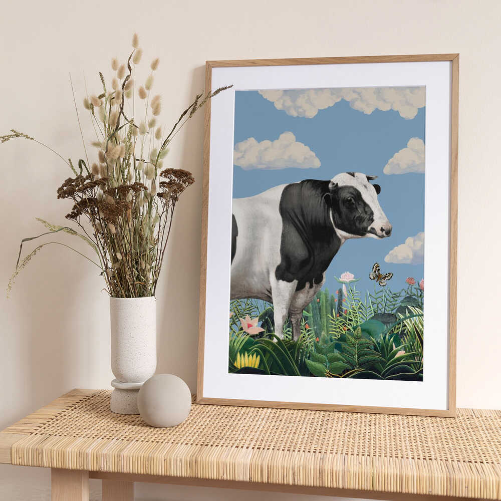 Colourful Portraits of Happy Cows (butterfly Included) - Art Print by Marja van den Hurk
