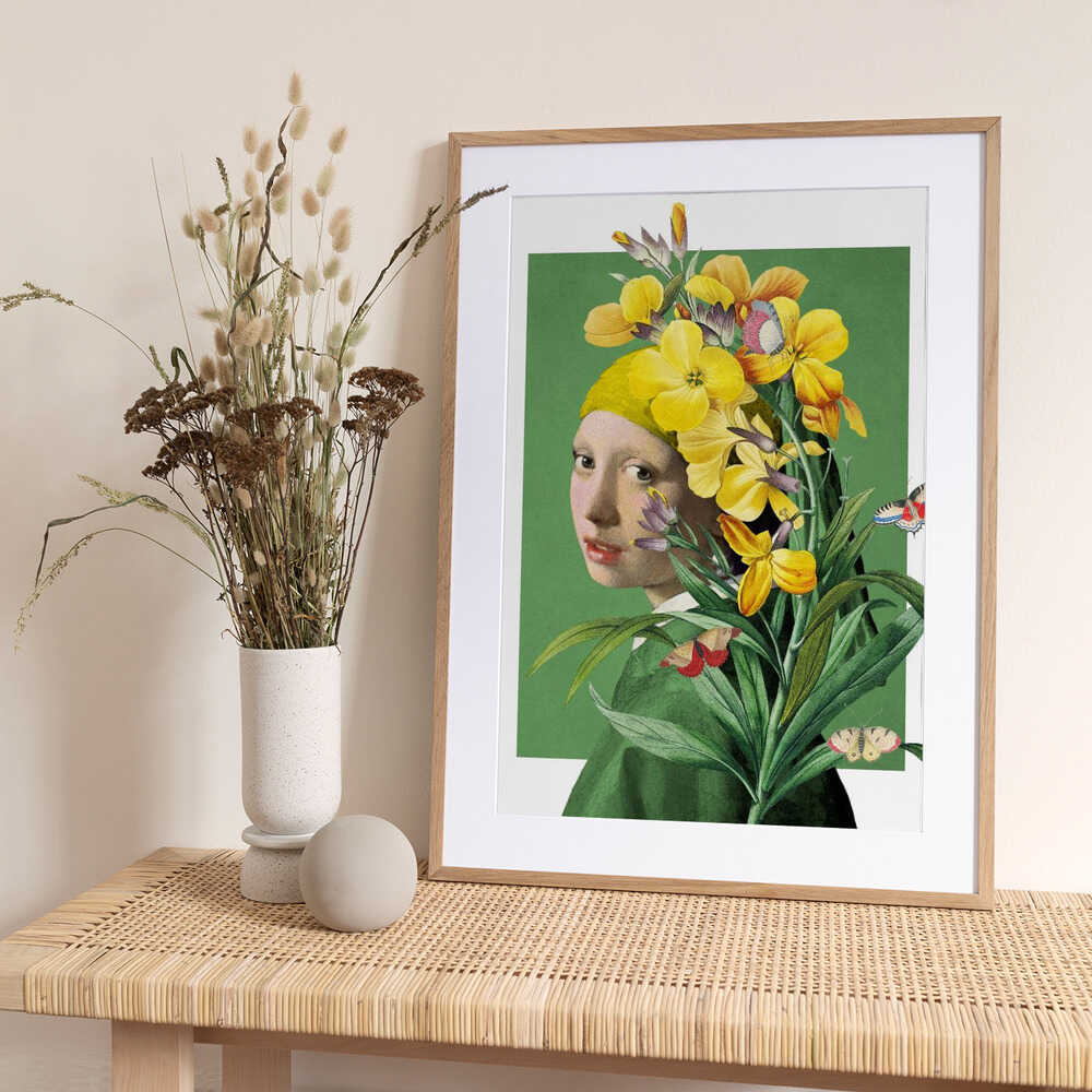 Girl With Pearl Earring   the Springtime Edition - Art Print by Marja van den Hurk